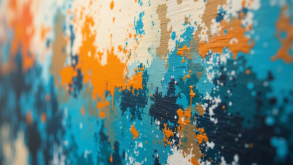 Close-up detail of abstract expressionist painting showing bold brushstrokes and layered colour