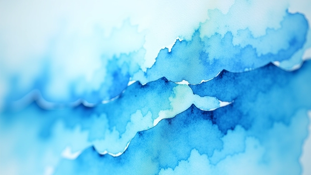 Close-up detail of watercolour seascape painting showing transparent glazes and wave texture techniques with ocean blue and white pigments