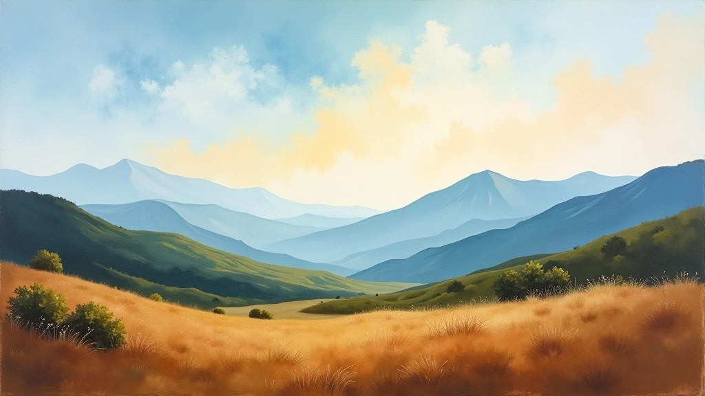 Complete landscape painting demonstrating color progression from cool distant mountains through warm foreground with clear atmospheric perspective